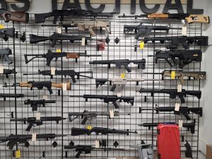 Wall of guns at All Shooters Tactical in Woodbridge, Virginia