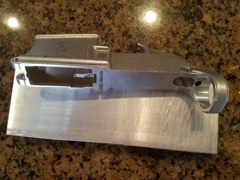 An unfinished AR-15 lower receiver