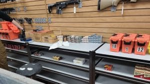 Bare shelves at a gun range