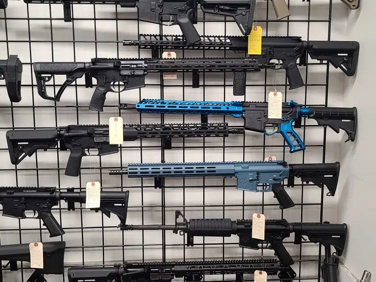 AR-15s on display at a gun store in Virginia