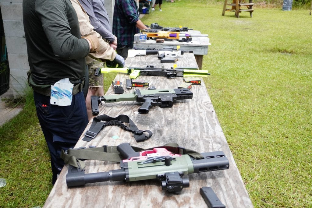 A table of 3D-printed firearms