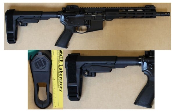 An AR-15 equipped with a stabilizing pistol brace