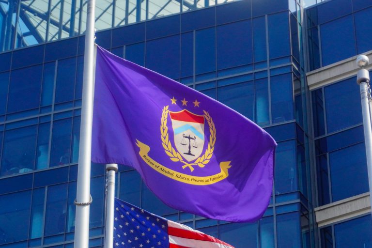 A flag flies outside the headquarters of the ATF