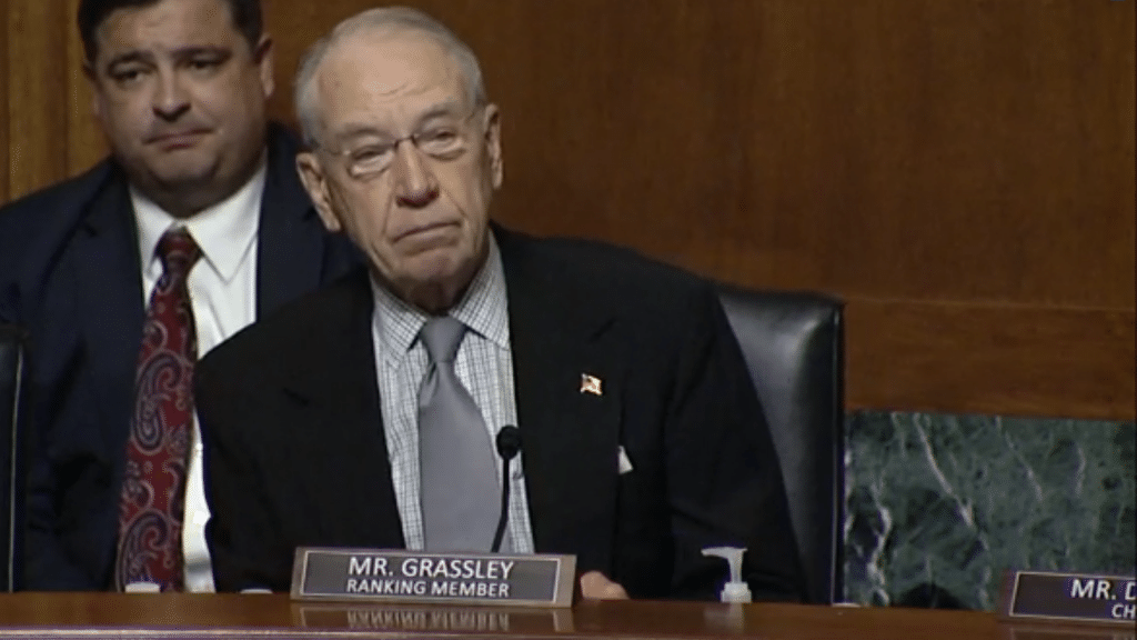 Republican Senator Chuck Grassley at a 2021 Senate Judiciary Committee Hearing