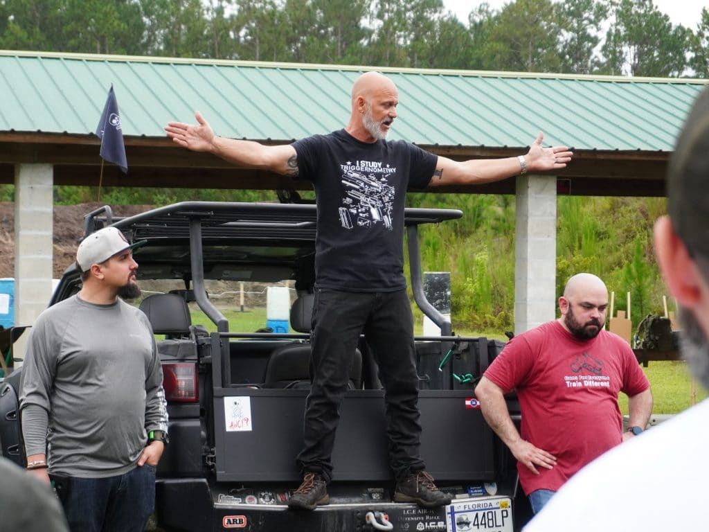 Rob Pincus speaks to a crowd at the first Gun Makers Match in April 2021