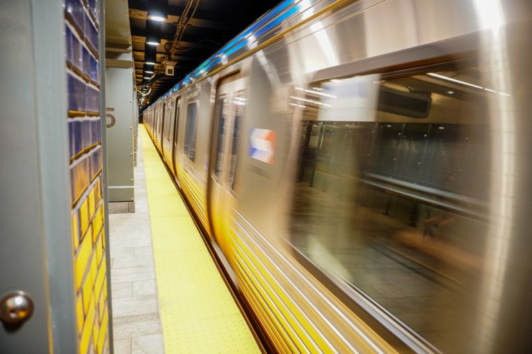 A SEPTA train pulls into a station in Philadelphia, Pennsylvania