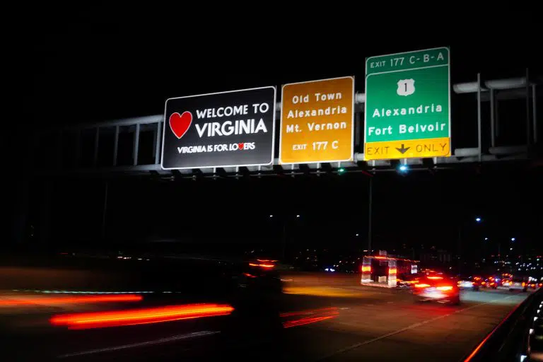 A sign welcomes drivers to Virginia
