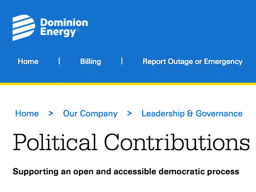 Dominion Energy's political contributions disclosure website