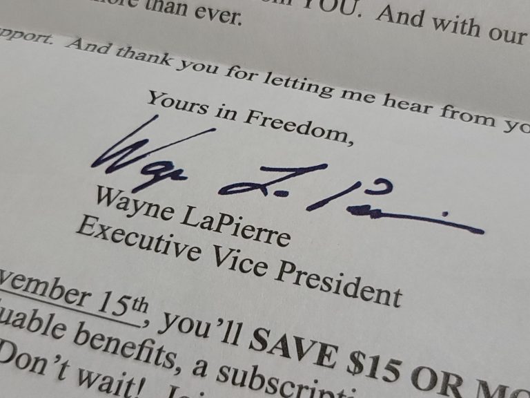 NRA CEO Wayne LaPierre's signature on a fundraising letter