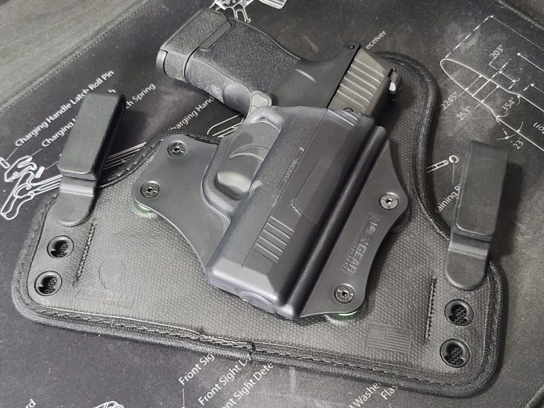A holstered handgun