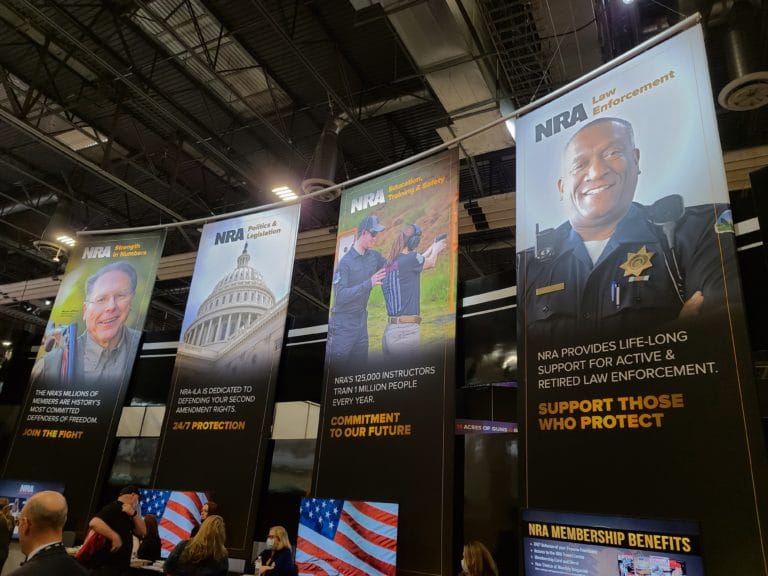 An NRA display at the 2022 SHOT Show in Las Vegas, Nevada