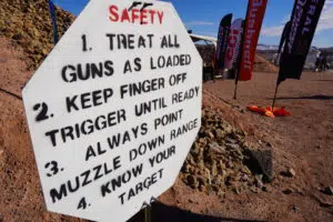 A sign outlining the safety rules at the gun industry's range day during the 2022 SHOT Show