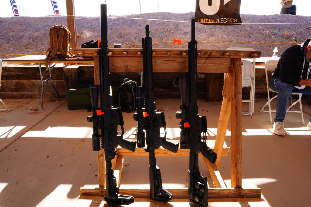 A rack of AR-15s at SHOT Show 2022's range day