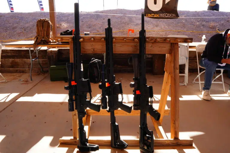A rack of AR-15s at SHOT Show 2022's range day