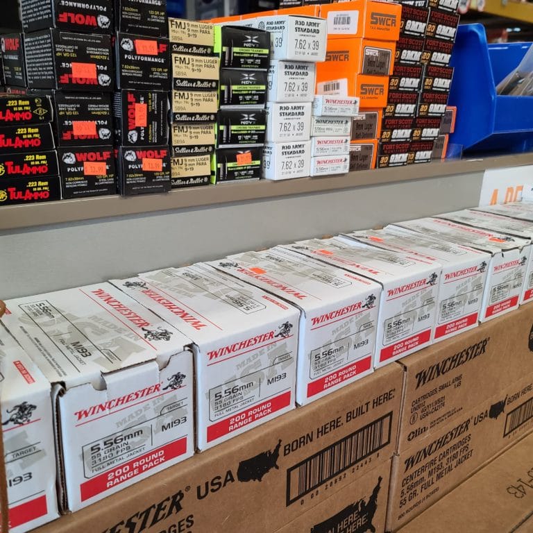 A variety of ammunition on sale at a gun store in Virginia during January 2022