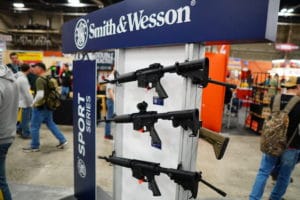 A display of Smith & Wesson AR-15s at the 2022 NRA Great American Outdoor Show