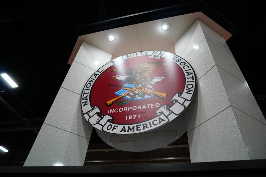 The National Rifle Association seal on display at the 2022 Great American Outdoor Show