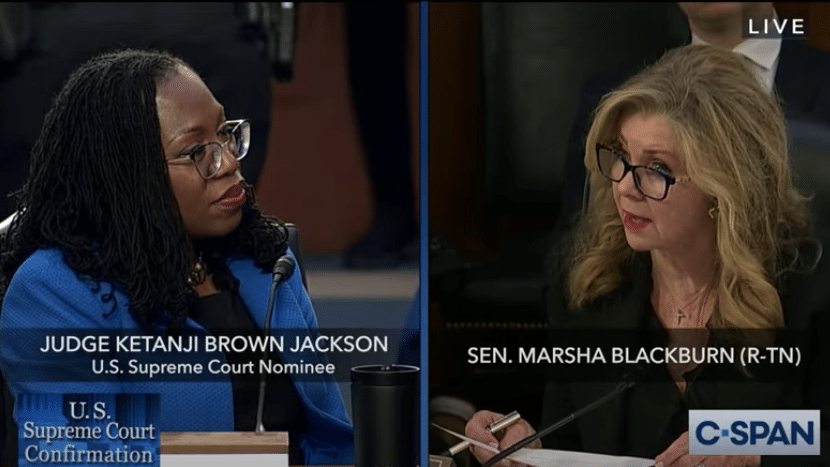 Ketanji Brown Jackson answers questions from Senator Marsha Blackburn (R., Tenn.) during her Supreme Court confirmation hearing