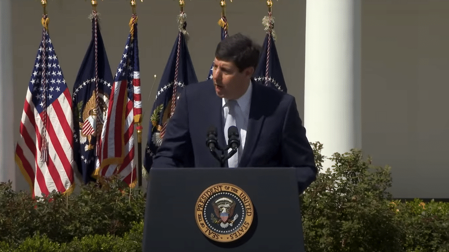 Steve Dettelbach speaks in the White House Rose Garden on April 11th, 2022