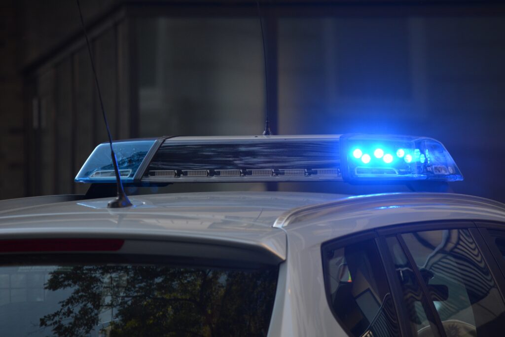 Lights illuminated on a police car