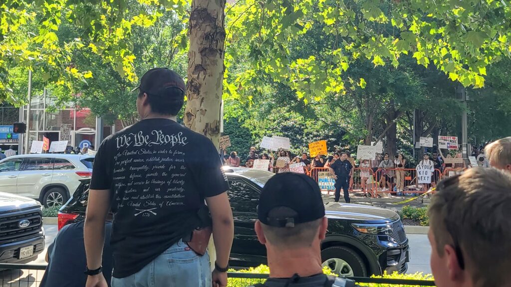 Gun-control protesters and NRA members clash outside the group's 2022 Annual Meeting / Stephen Gutowski