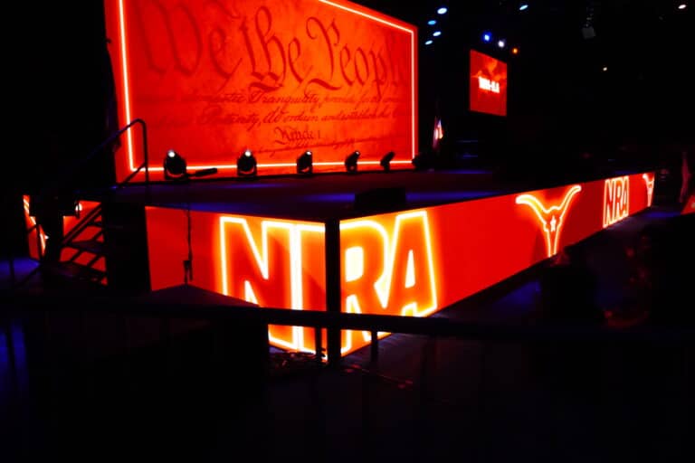 The lighted stage at the 2022 NRA Annual Meeting