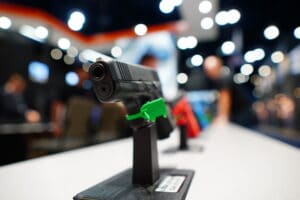 A Glock pistol on display at the 2022 NRA Annual Meeting