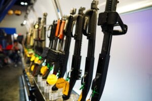 A Mossberg pump action display at the 2022 NRA Annual Meeting
