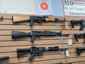 A pair of AK-47s on sale at a Virginia gun store