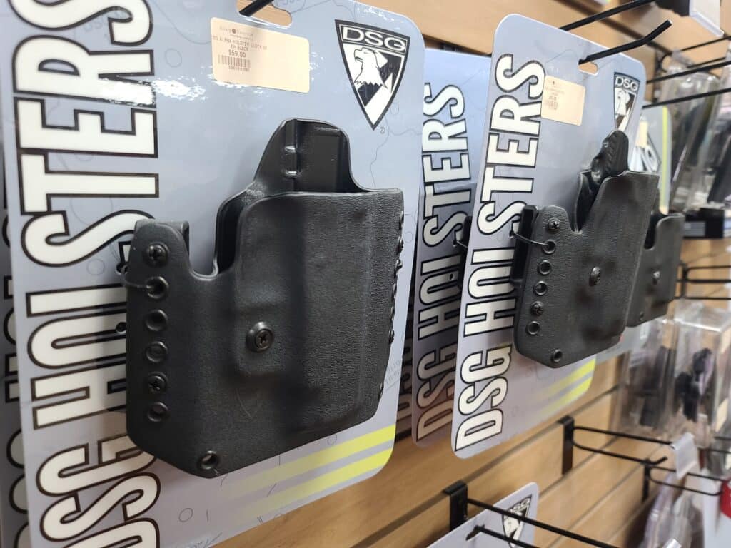 Handgun holsters on sale at a Virginia gun store in July 2022