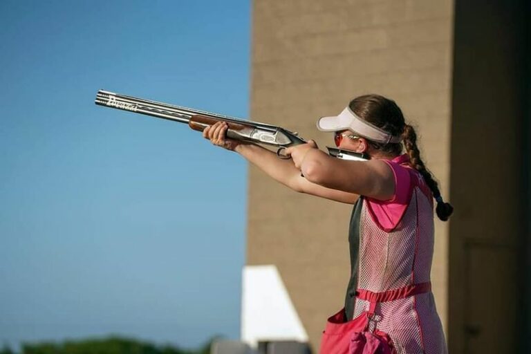 16-year-old Lola Fitzgerald practices her skeet shooting skills