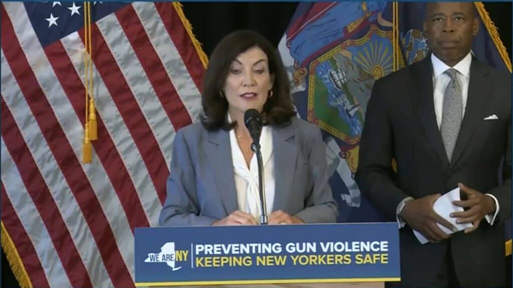 Gov. Kathy Hochul and Mayor Eric Adams at an 8/24 Press Conference / Screenshot