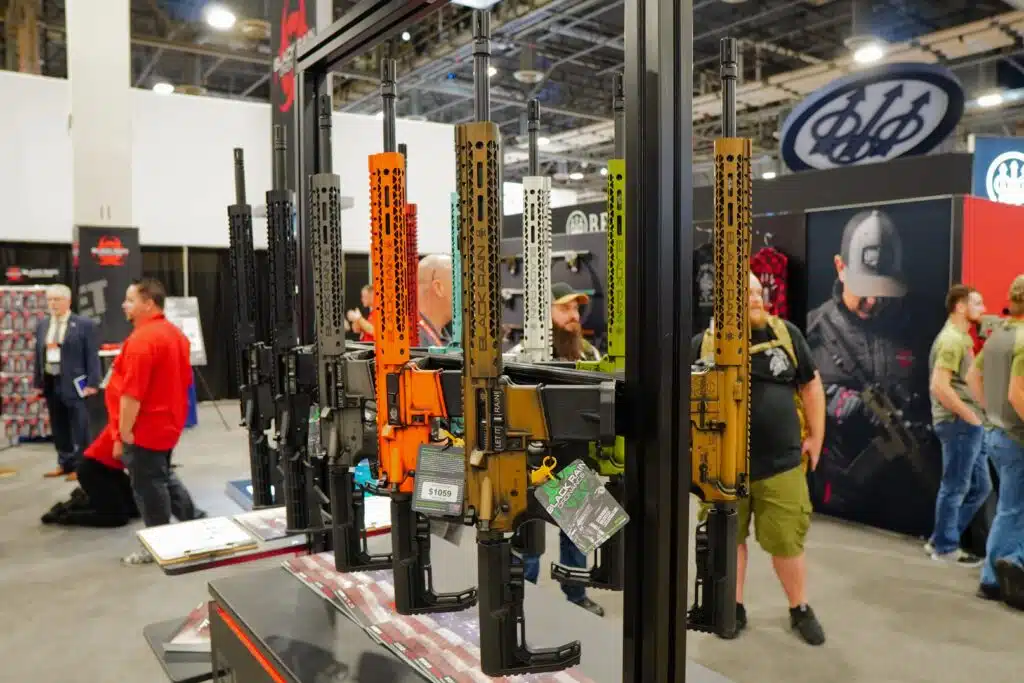 AR-15s on display at Shot Show 2023 in Las Vegas, Nevada