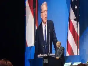 NRA Executive Vice President Wayne LaPierre speaks at the 2023 Annual Meeting in Indianapolis, Indiana