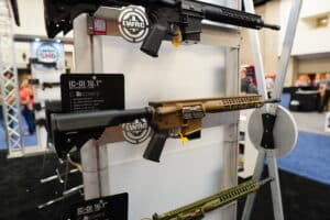 Three AR-15s on display at the 2023 NRA Annual Meeting