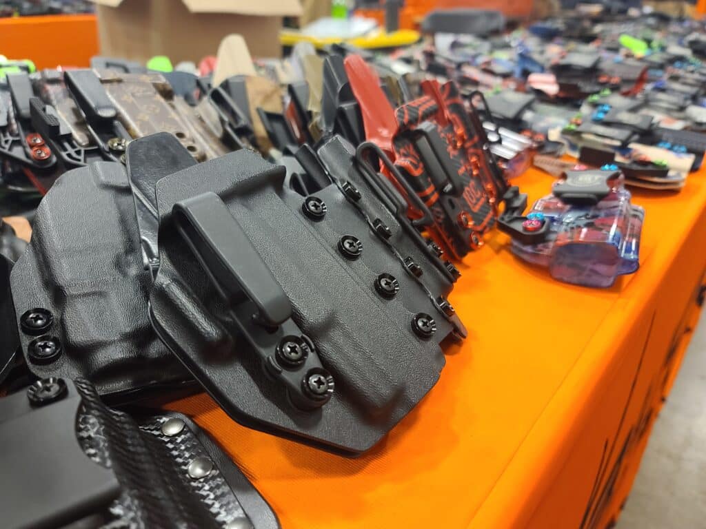 Holsters on sale at the Nation's Gun Show in Chantilly, Virginia during July 2023
