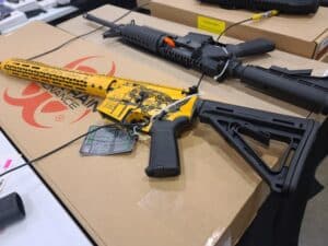 An AR-15 on sale at Virginia gun show in July 2023