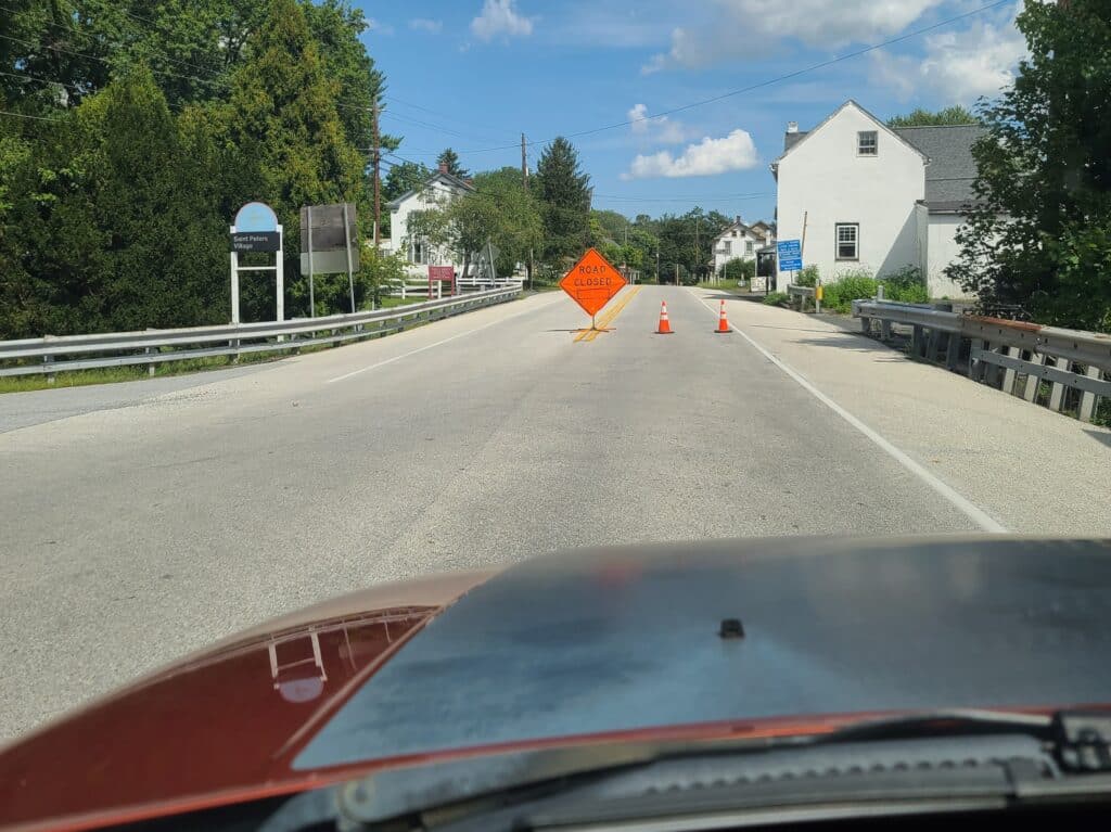 A roadblock keeping people from driving into the search area during the hunt for an escaped Pennsylvania convict on September 12, 2023