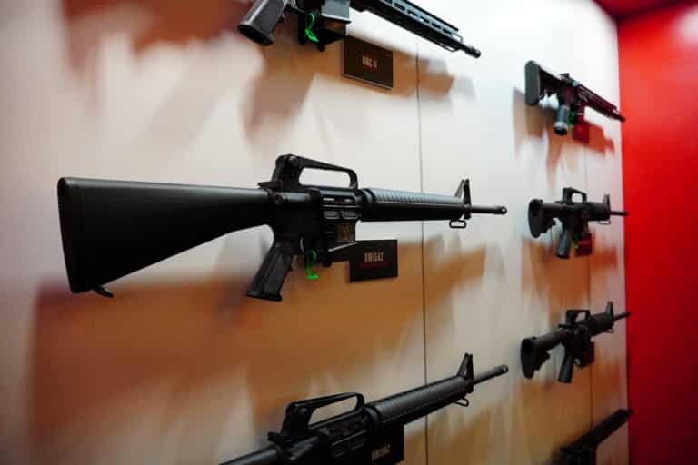 AR-15s on display at SHOT Show 2024 in Las Vegas