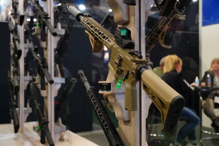 AR-15s in a booth at SHOT Show 2024