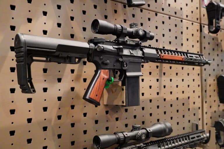 An AR-15 rifle on display at the 2024 SHOT Show in Las Vegas, Nevada