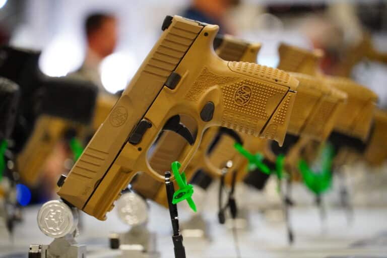 Handguns on display at SHOT Show 2024