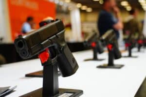 Glock pistols on display at the 2024 NRA Annual Meeting